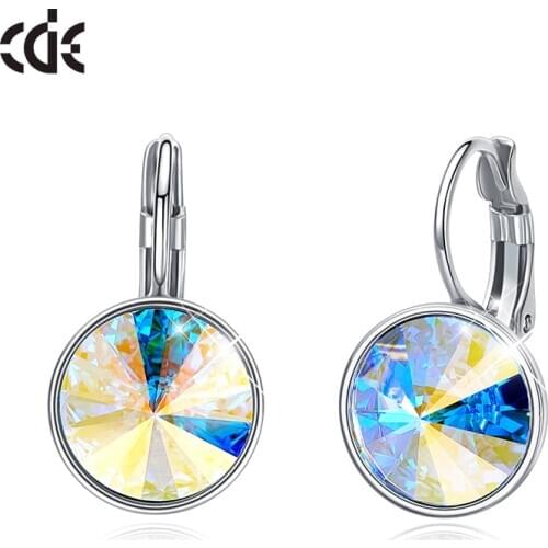 CDE Hoop Earrings for Women Fashion Crystals Round Charm Drop Earrings Popular Romantic Bijoux Jewelry Gifts