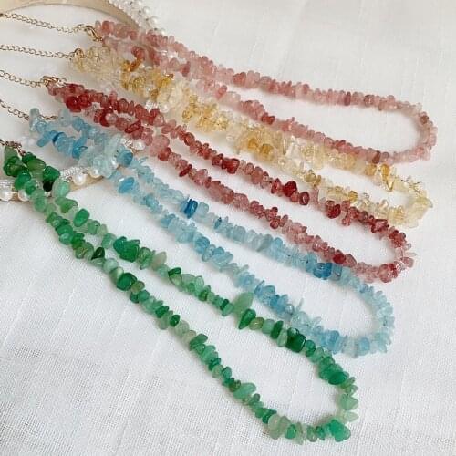 Healing Jewelry Natural Crystal Necklace Irregular Gravel Chips Stone Green Aventurine Citrines Blue Quartz Pink Crystal Choker