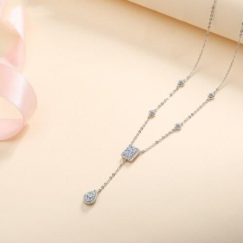 Silver 3 Carat Diamond Test Past D Color Water Drop Rectangle Moissanite Necklace Silver 925 Excellent Cut Stone Beads Chain
