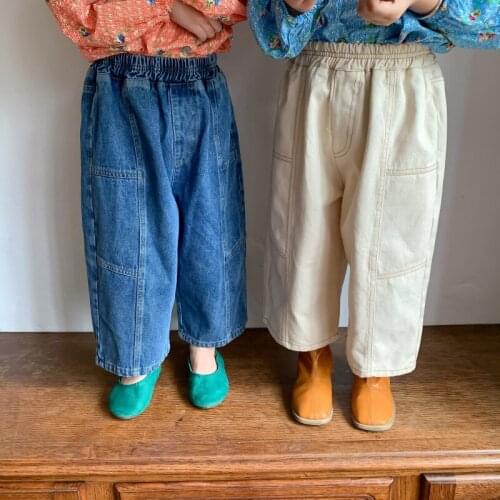 Childrens pants autumn style childrens Korean sweet cool denim casual pants male treasure female treasure loose casual pants
