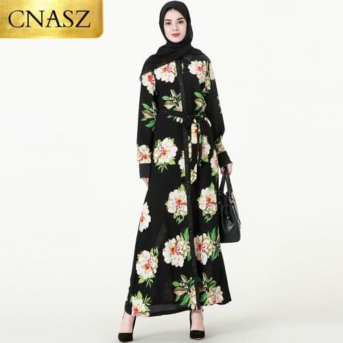 Dubai Kaftan Kimono Latest Cardigan Dress Women New Flower Printing Women Muslim Dress Islamic Clothing Abaya 2019
