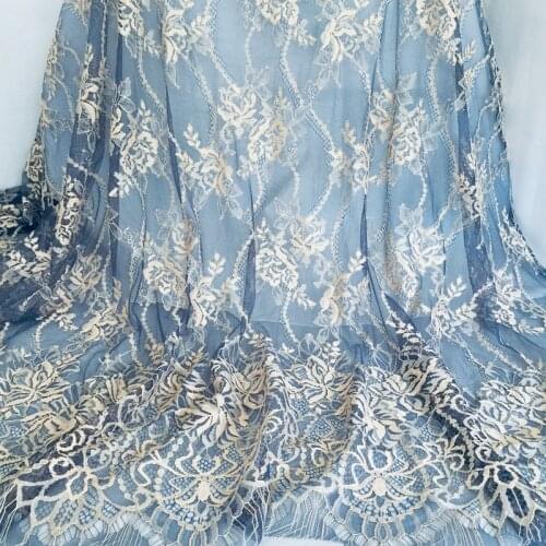 GLace 3M/lot navy blue soft embroidery eyelash lace fabric for women dress cloth accessories TX1336