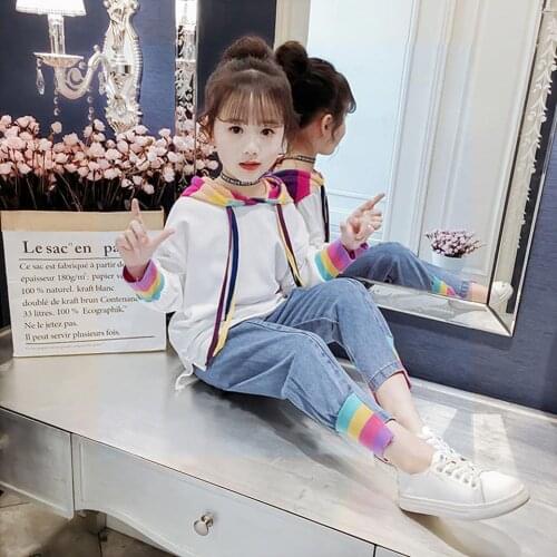 Girls Clothing Sets Spring Autumn Girls Sport Suit Hoodie Long Sleeve Sweatshirt + Jeans Pants Kids 2PCS/ set 6 8 10 12 Year