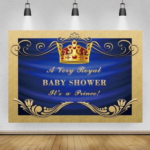 Royal Blue Pink Baby Shower Backdrop For Boy Girl Prince Or Princess Golden Crown Decoration Newborn Birthday Photo Background