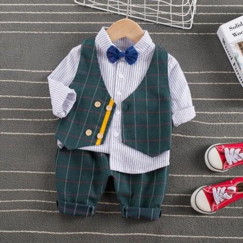 Long Sleeves Boys Clothes Suits Toddler Kids Wedding Formal Party Striped 2-6 Years Baby Hat Vest Shirt Pants Kids Boy Outerwear