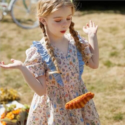 Summer Dress 2021 Summer Cartoon Print Dresses Fashion Elegant Baby Princess Dresses Fashion High-grade Children Clothes