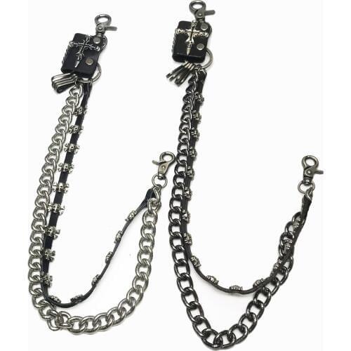 Men Trousers Pants Wallet Keychain Black Skull Horns Bullet Shape Pendant Metal Link Waist Chain Punk Jean Heavy Chain DR123