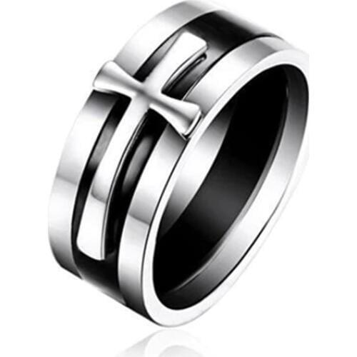 MANGOSKY 316L Stainless Steel Rings Casual Party Ring 8mm three-piece Cross Ring for Men
