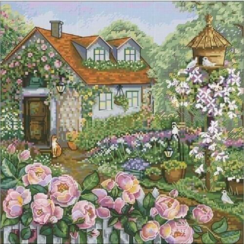 House among roses patterns Counted Cross Stitch 11CT 14CT 18CT DIY Cross Stitch Kits Embroidery Needlework Sets home decor