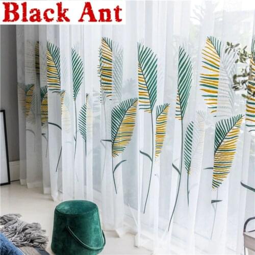 Nordic Modern Leaf Printed Tulle Curtain For Living Room Bedroom Balcony American Luxury Sheer Voile Window Screen Panel M203F