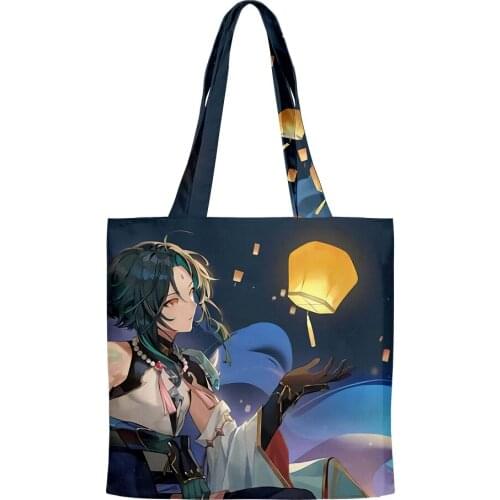 2021 Genshin Impact xiao New Handbags Cloth Canvas Tote Bag 3D Print Shopping Bags Reusable Shoulder Shopper Bags Pacakge