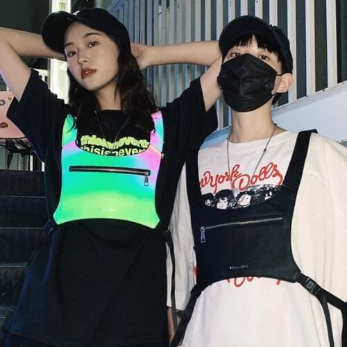 New Pu Leather Reflective Chest Bag for Women Hip Hop Small Thin Close Boby Men Fashion Streetwear Chest Rig Bags Harness Cloth