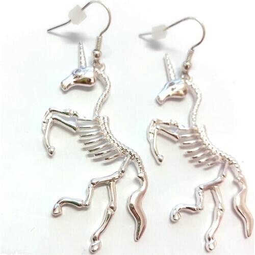 New Silver Color Earring Hyperbole Unicorn Skeleton Drop Earring for Women Personality Punk Alloy Dangle Earring Fashion Jewelry