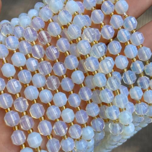 Faceted Natural Stone White Opal Beads 6mm 8mm 10mm Pick Size Olive Shape Loose Spacer Beads DIY For Bracelet Jewelry Making