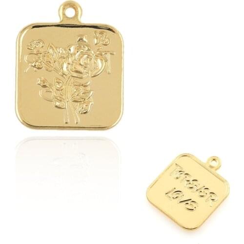 10PCS Golden Square Love Pendant, Eternal Love Necklace,Rose Charm,DIY Jewelry Making Accessories 18.2x15x1.1 mm