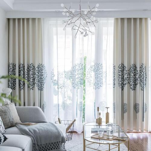 American Cotton Linen Print Simple Shade Curtains for Living Dining Room Bedroom