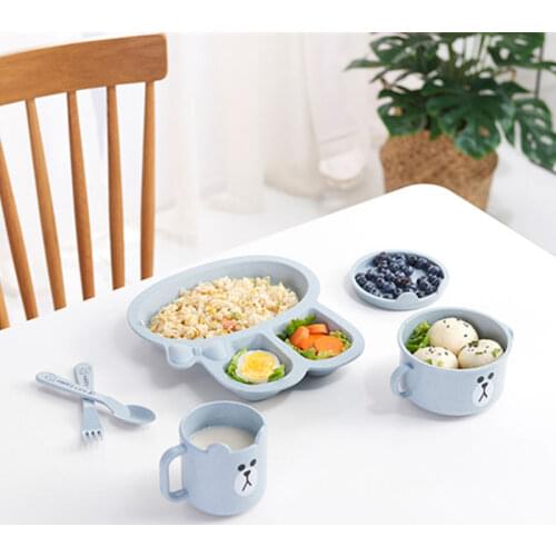 Wheat Cartoon Rabbit Baby Tableware 3pcs Set Dishes Plate Spoon Fork Solid Food Self Feeding For Kids Children Creative Gift