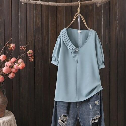 Plus Size Womens Chiffon Blouse Short Sleeve A-line Summer Tops Simple Fashion Summer OL Blusas