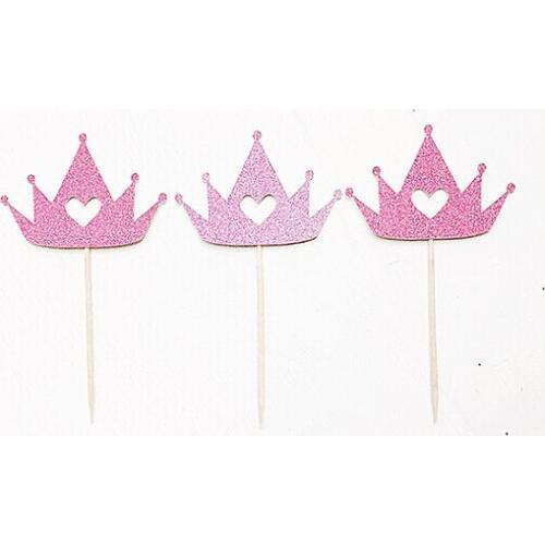 Pink Glitter Princess Crown cupcake toppers toothpicks wedding birthday party decorations
