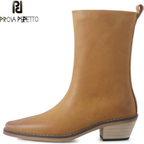 New Autumn and Winter New Small Square Toe Thick Heel Boots Retro Sleeve Western Boots Fashion Mid-heel Leather Chelsea Boots