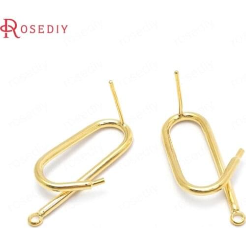 37086)6PCS 26x12MM 24K Gold Color Brass Long Rounded Oval Earrings Loop Stud Earrings Jewelry Making Supplies Diy Accessories