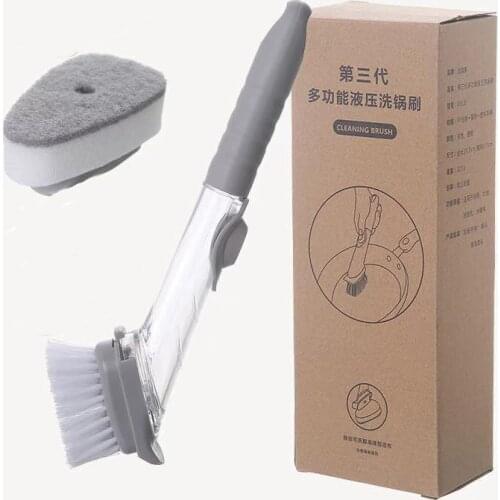 Dish-washing brush sponge long handle Automatically add detergent pot-washing brush multifunction degreasing kitchen accessories
