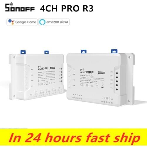 Sonoff 4CH PRO R3 Smart Wifi Switch 4 Gang 3 Working Modes Inching Interlock Smart Home Ewelink App Work With Alexa Google Home