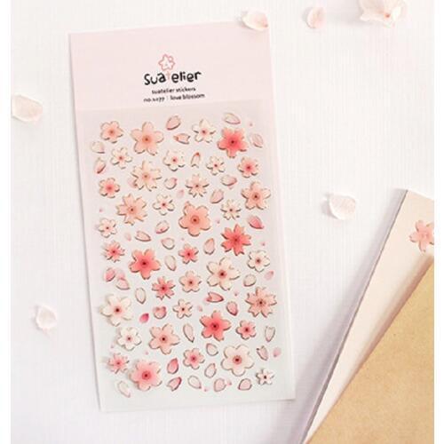 Kawaii Sakura Pink Flowers Stickers Epoxy Scrapbooking Cute Japan Cherry Planner Diary Home Decoration DIY Hobby Craft Supplier