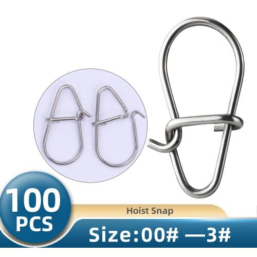 TIANNSII 100pcs Gourd Type Stainless Steel Hook Swivel Solid Rings Safety Snaps Fast Clip Lock Snap Connector Fishing Tackle