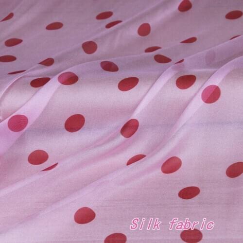 Pink dot print thin soft silk long dress fabric 100% natural silk chiffon scarf clothing fabric women shirt dress tissu au metre