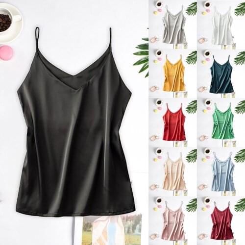 Spaghetti Strap Top Women Halter V Neck Basic White Cami Sleeveless Satin Silk Tank Tops WomenS Summer Camisole Plus Size #F01