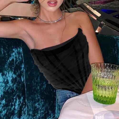 2021 Summer Women Hot Tops Sexy Slim Bustier Strapless Sleeveless Sexy Strapless Backless Mesh Corset Crop Top