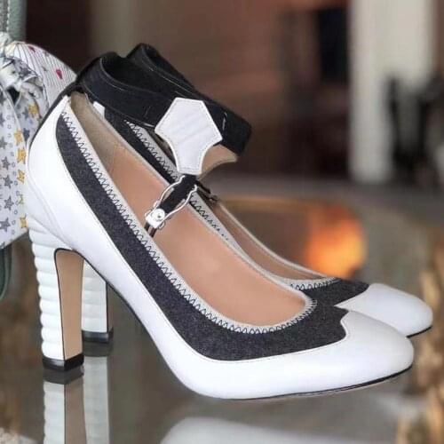 Mixed Colors Womens High Heels Patent Leather Ankle Strap Round Toe Pumps Ladies Party Shoes Luxury Brand Fashion Designer Shoe