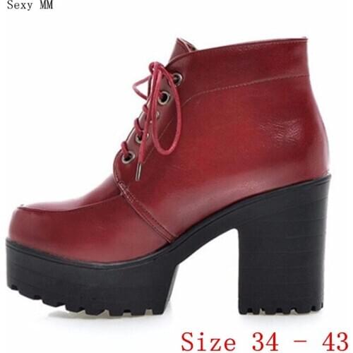 Spring Autumn Platform Square High Heels Ankle Boots Women Short Boots Ladies Shoes botas botte femme Plus Size 34-40.41.42.43