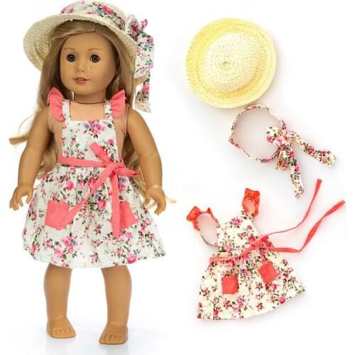 2021 New Pattern Fashion Pastoral Open Back Skirt + Hat Fit 18 Inch American&43cm Baby New Born Doll Clothes Accessories