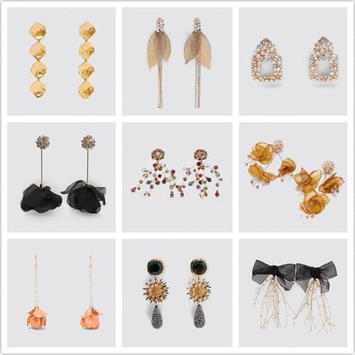 JURAN ZA Trendy Maxi Dangle Drop Earrings Women Fashion Large Long Boho Statement Flower Earrings Wholesale Jewelry Party Gifts