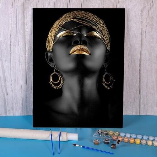 Black And Gold Woman DIY Painting By Numbers Set Oil Paints 50*70 Paiting By Numbers Decorative Paintings For Handiwork