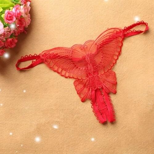 Womens Sexy Fashion Delicate Transparent Solid Color One Size G-String Perspective Lace Butterfly Sexy Low-Rise Panties Thong