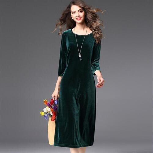 2020 Spring Women pleuche Long Sleeve Dress O Neck Casual High Waist Long Dress Solid Fashion A-Line Plus Size Elegant Vestidos