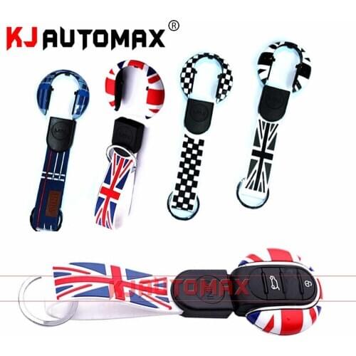 1 Set Mini Cooper Car Key Chain Keychian Remote Case Cover Accessories F54 F55 F56 Countryman Clubman JCW Grey Union Jack