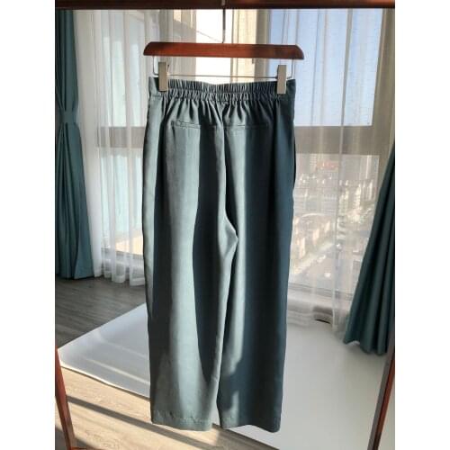 100% brand womens high-end luxury autumn vintage elegant silk cropped pants