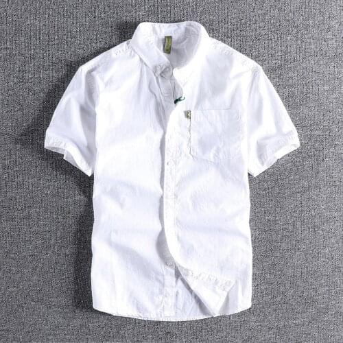 2021 Simple pocket summer solid color mens Short Sleeve Shirt thin Oxford slim Lapel white shirt high quality top shirt 186