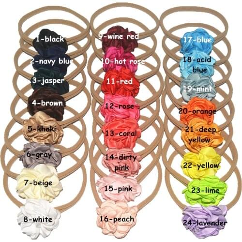 25 pcs/ lot , 5cm satin flower , singed flower, chiffon flower with nylon elastic headband hair accessories headwear hair tie