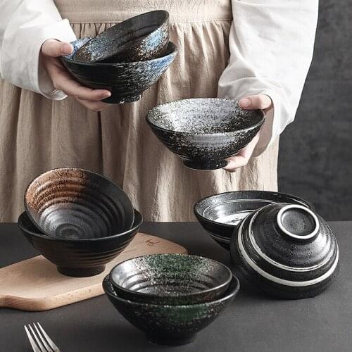 5-inch Japanese Soup Noodle Salad Bowl Ceramic Tableware Creative Rice Family Ramen Bowls Pottery Clay Style Crockery Dinnerware