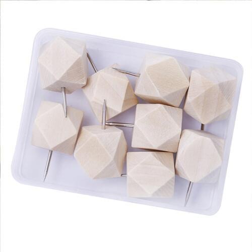 9PCS Wooden Thumbtack Drawing Push Pins for Photo Wall Soft Board Wood Cork Board Map Pin Wood Head Positioning Needle Nail Pins