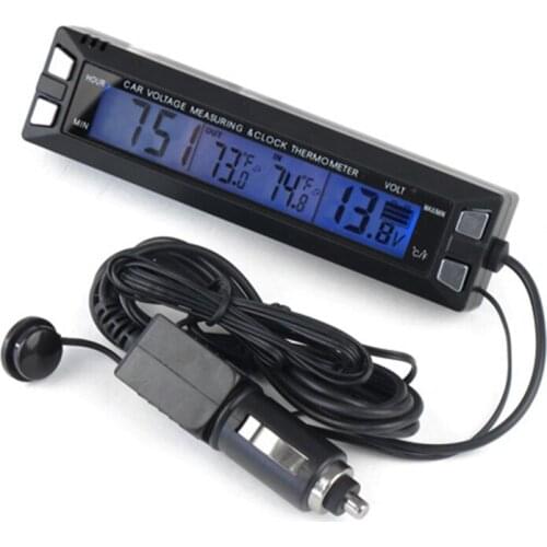 3 in 1 Car Digital Auto Thermometer Voltmeter Clock Volt Temperature Monitor 12V Outdoor Indoor LED Orange/Blue Backlight