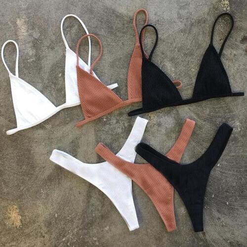 Bandeau Tanga bikini Ribbed bikini 2020 Sexy high cut bikini set Brazilian swimsuit thong swimwear women Girls Swimming Suit