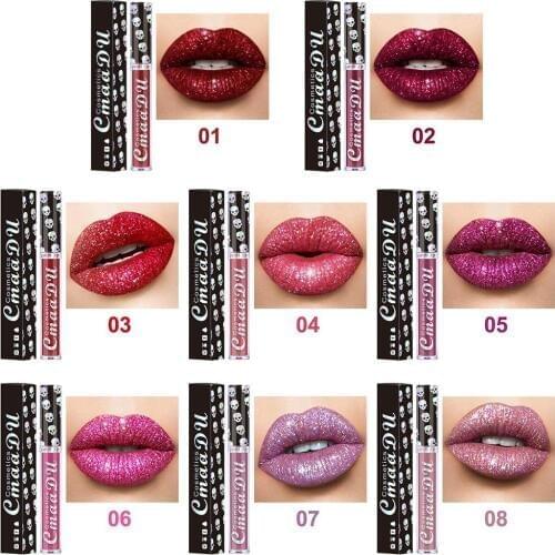 Sexy 8 Colors Metallic Shimmer Velvet Lip-Gloss Lipstick Long Wear Moisturizer Diamond Glitter Liquid Lipstick Beauty Makeup