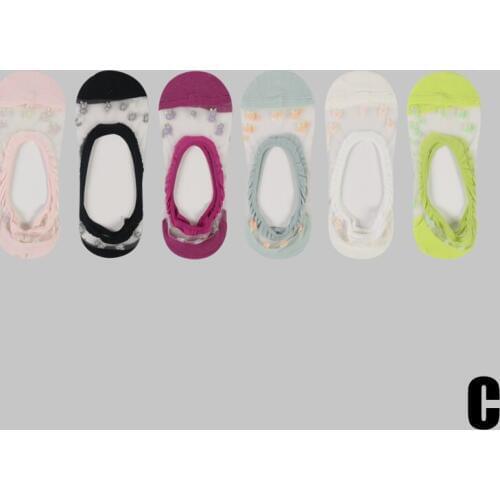 DONG AI 5 Pairs Invisible Socks Women Lace Boat Sock Soft Thin Crystal Glass Silk No Show Socks Low Transparent Short Summer Sox