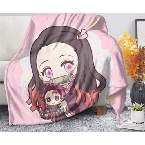 Devils Blade Anime Flannel Blanket Home Decorative Cartoon Demon Slayer Spring/Autumn Quilt for Adult Kids Bedding
